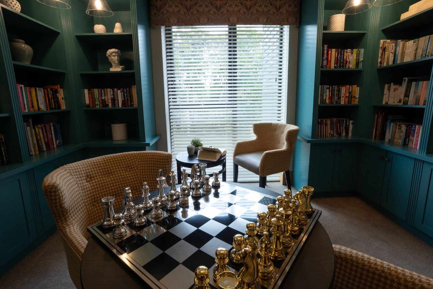 Library with Chess Piece on Table